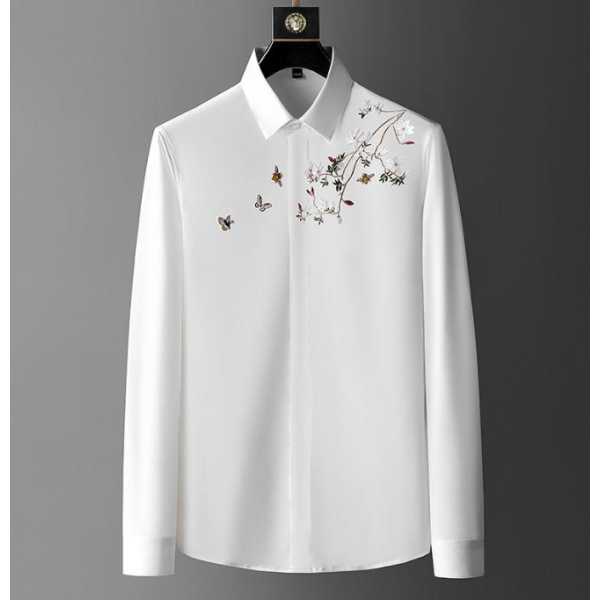 Embroidery Long Sleeve Shirts White