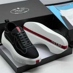 Prada Casual Lace Up Sneakers Black White