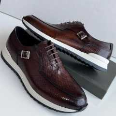 Berluti Leather Lace Up Side Buckle Shoe Coffee Brown