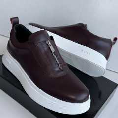Hugo Boss Slip on Zip Up Coffee Brown