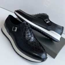 Berluti Leather Lace Up Side Buckle Shoe Black