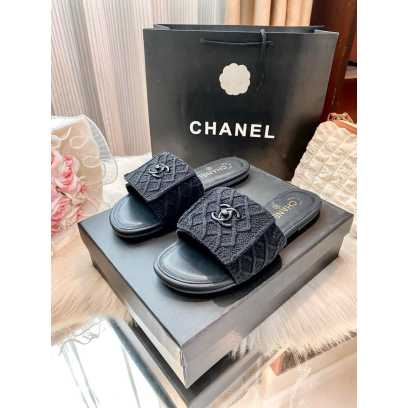 Chanel Crotchet Slides - Black 