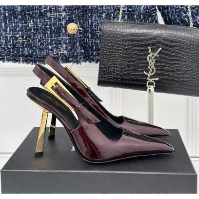 YSL SLING-BACK HEELS - BURGUNDY