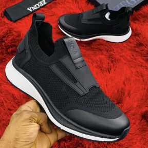 Zegna Slip-On Sneakers Black White