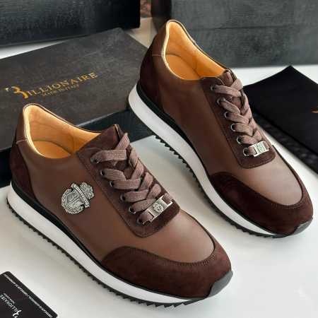 Billionaire Sneakers Leather Coffee Brown