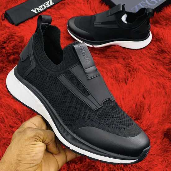 Zegna Slip-On Sneakers Black White