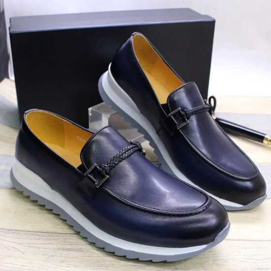 Berluti Leather Sneakers Navy Blue