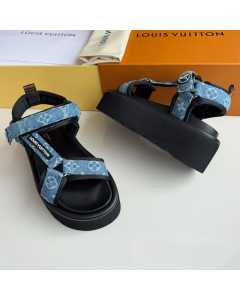 LV PLATFORM LUXURY SANDALS - DENIM