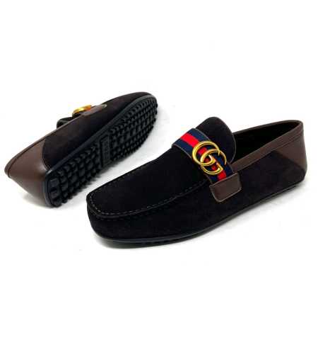 GG Logo Suede Drivers Coffee Brown