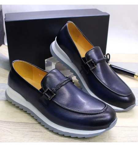 Berluti Leather Sneakers Navy Blue